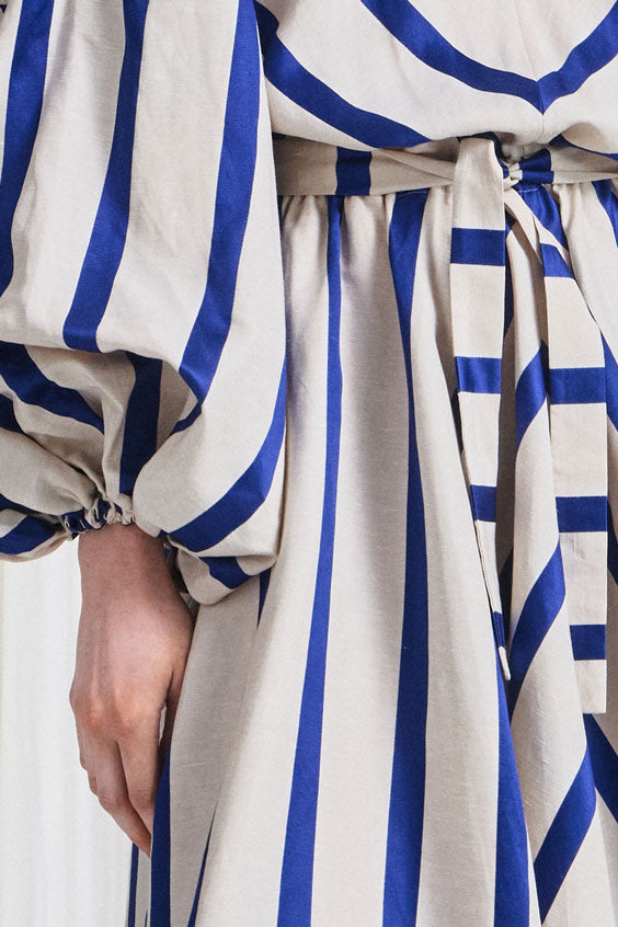 The Sonnet Dress in Blue Linen Awning Stripe – palmer//harding