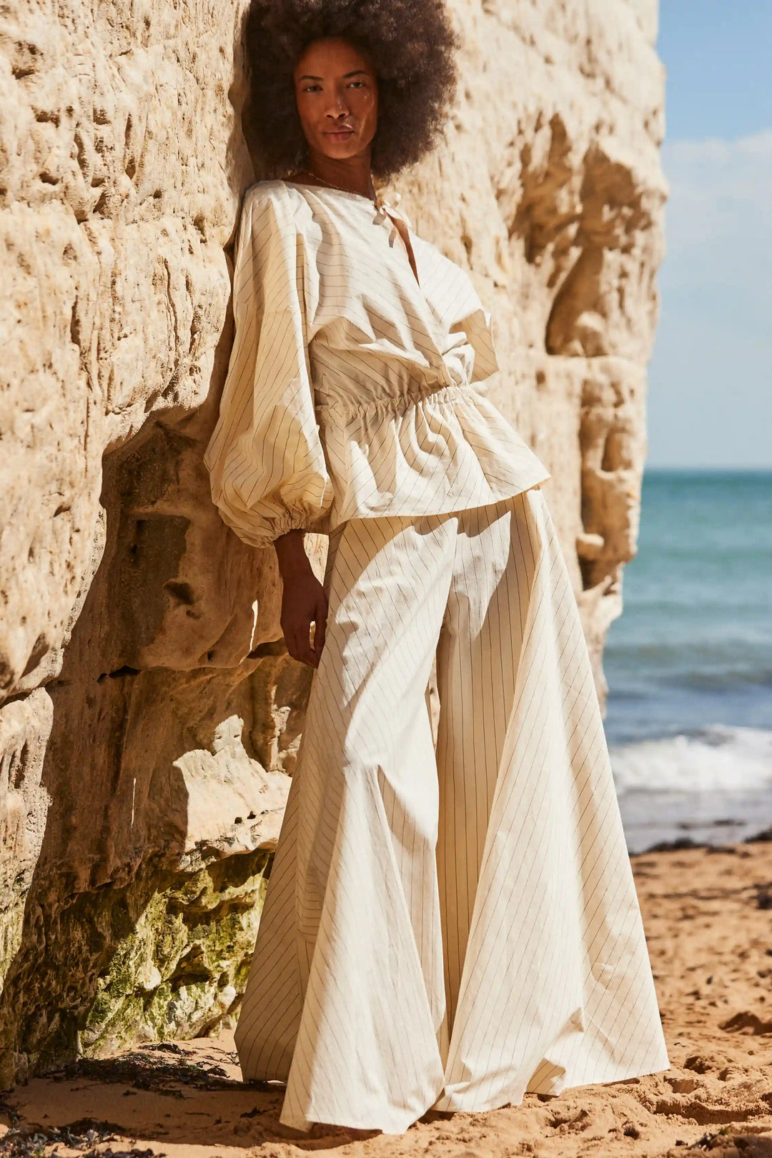 The Lumen Trousers in Cream Cotton Pinstripe – palmer//harding